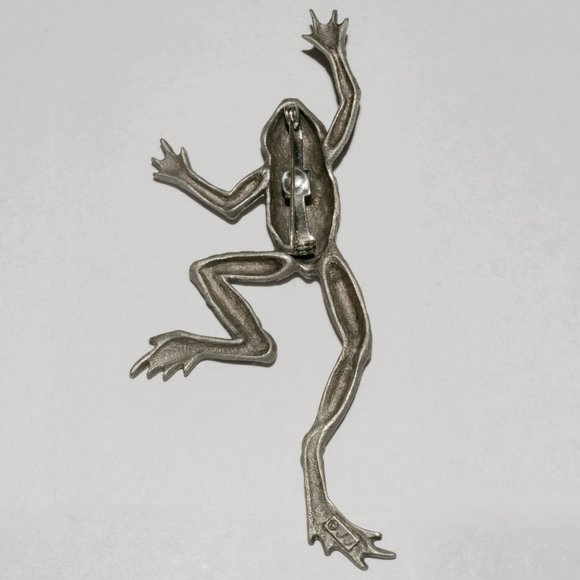 Vintage Made in USA Signed JJ Silver Tone Large Leaping Frog Brooch - Picture 9 of 11